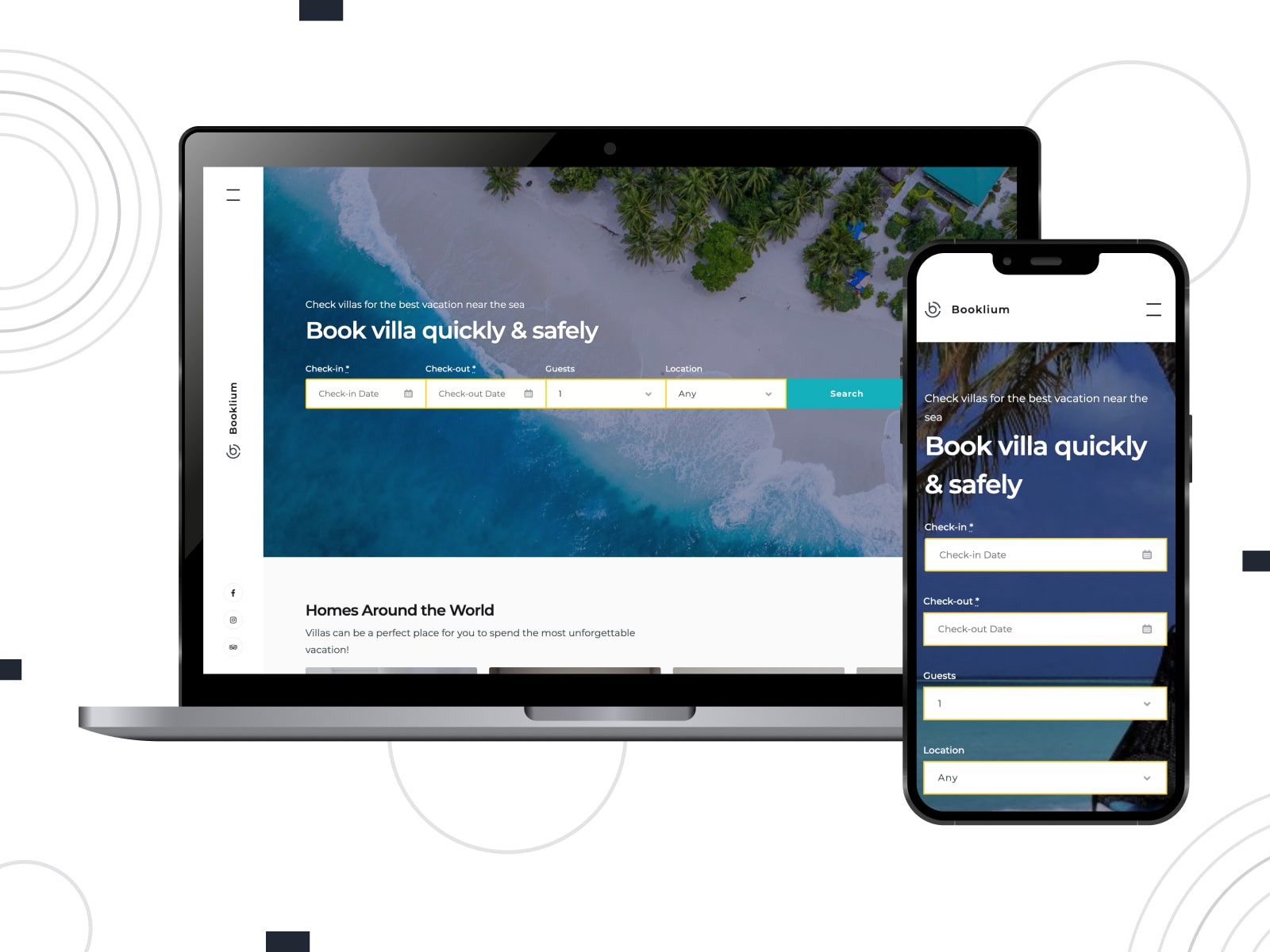 Collage on how to choose a Booklium WordPress theme for vacation rental business websites.