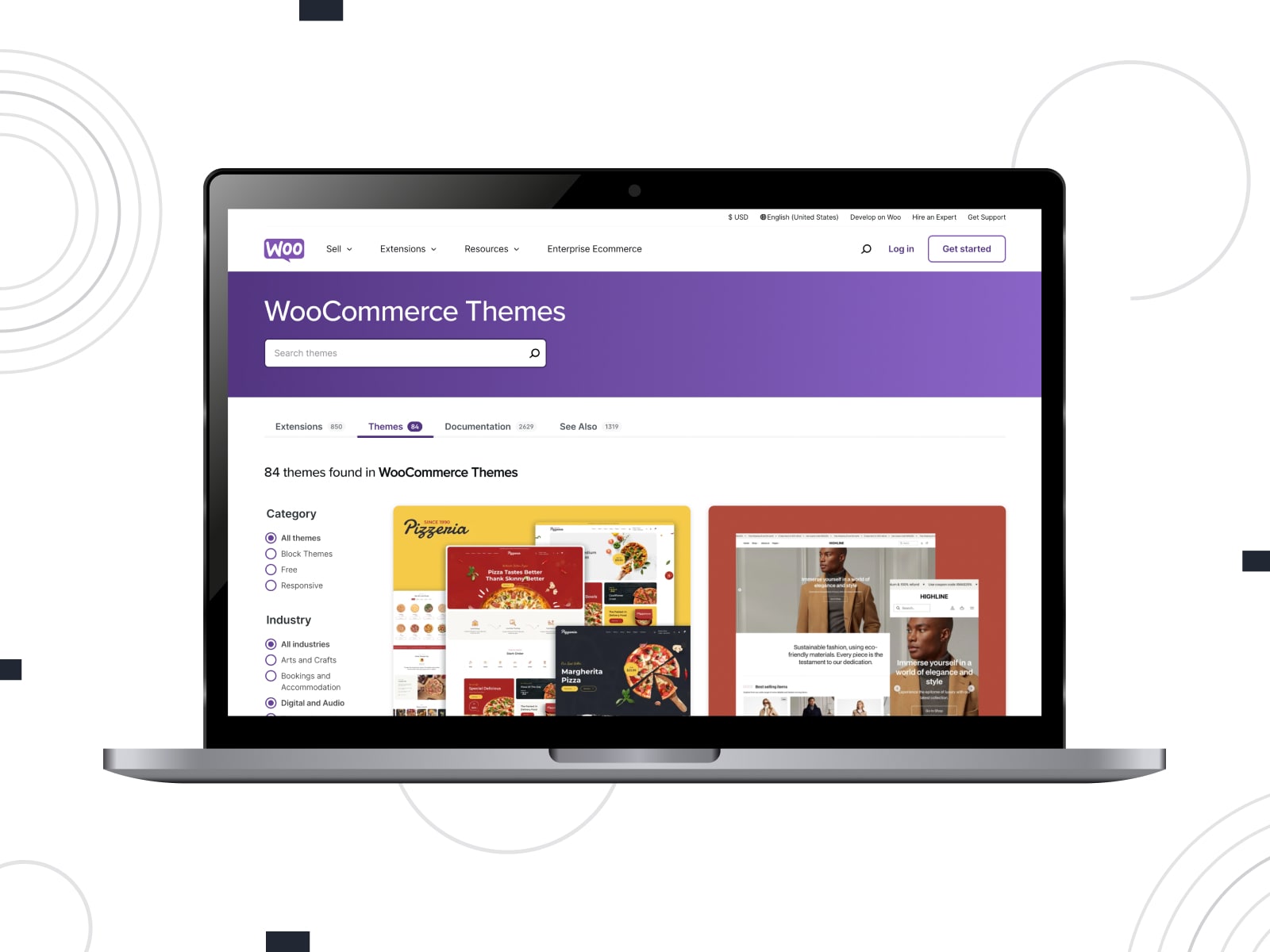 Collage of the WooCommerce plugin for WordPress websites.
