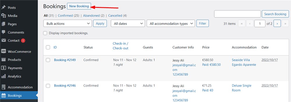 Showing the process of adding bookings manually in Hotel Booking.