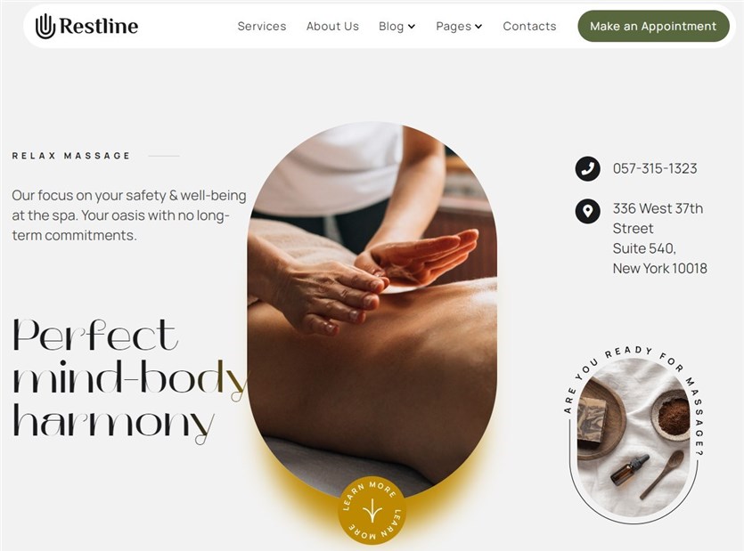 restline massage therapist website template wordpress