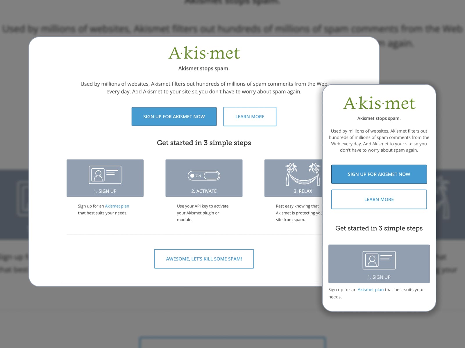 Collage on how to get started with Akismet Spam Protection plugin.