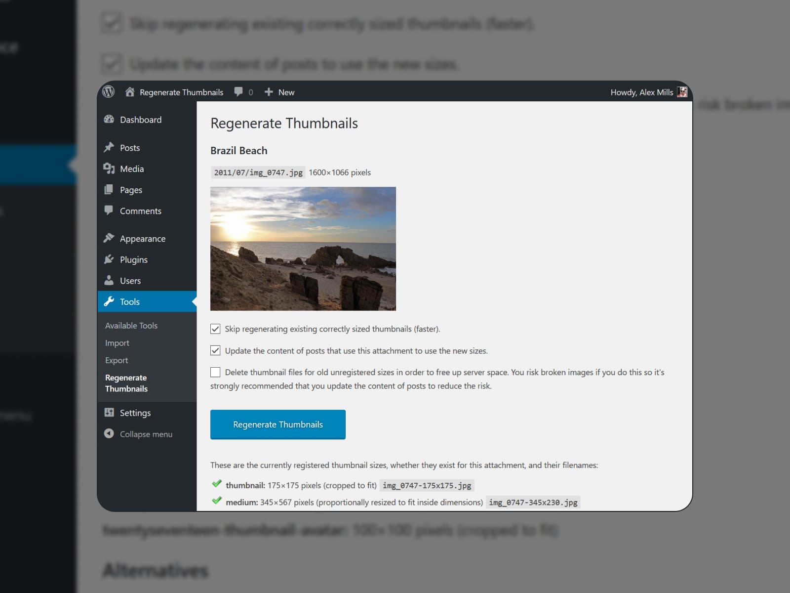 Regenerate Thumbnails tools that are available on the admin dashboard.