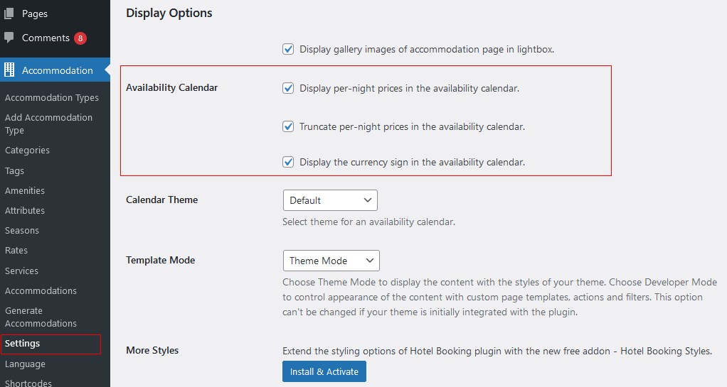 availability settings