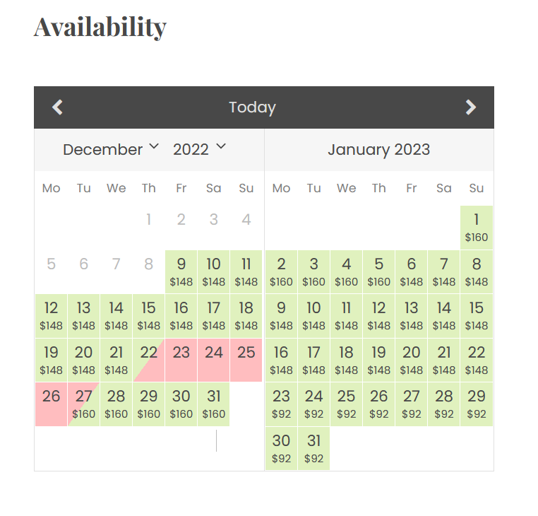hotel booking calendar