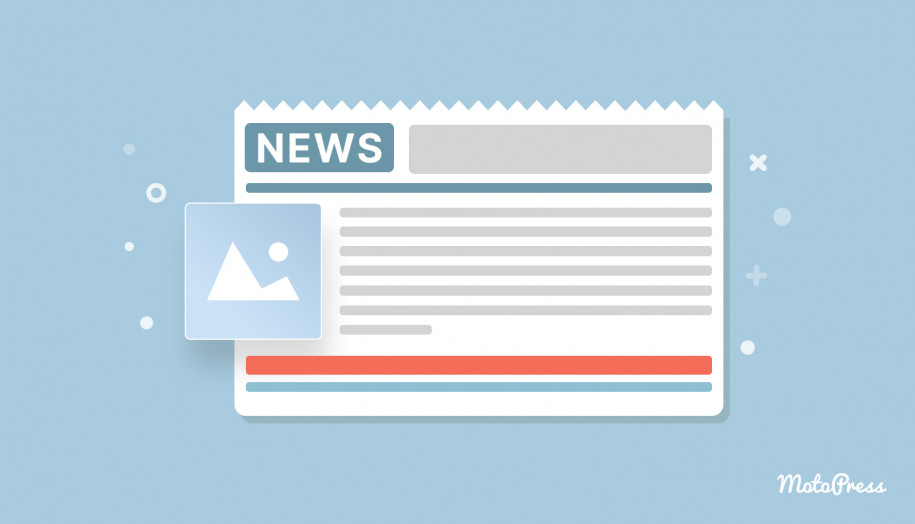 Featured image for WordPress plugins for news site with a blue background and news block.