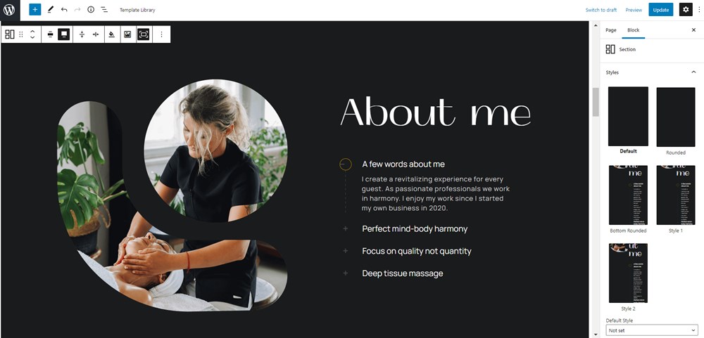 about me section front page restline theme