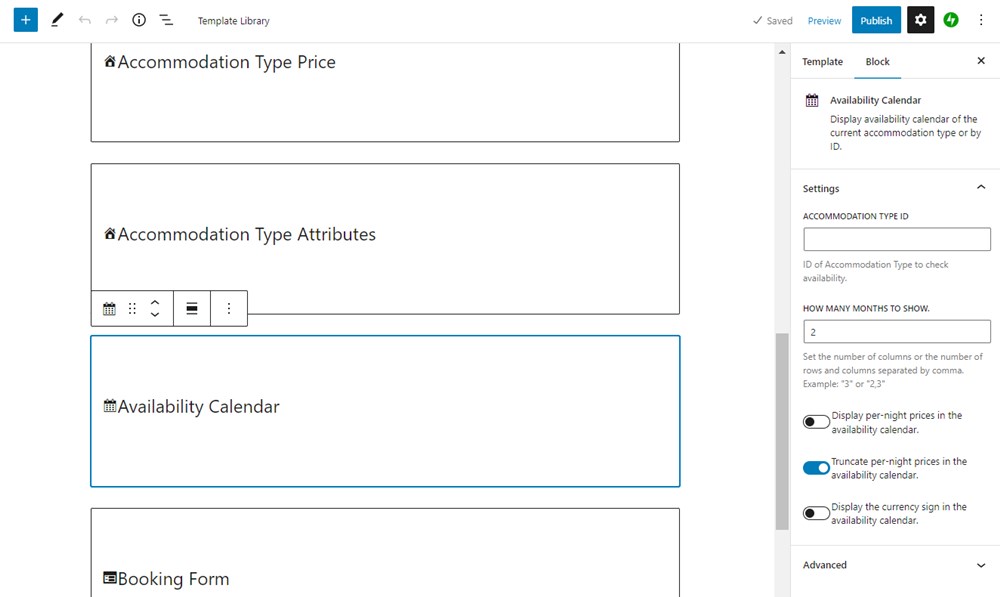 The availability calendar settings.