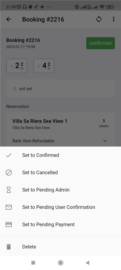 Edit the status of the booking in the app.