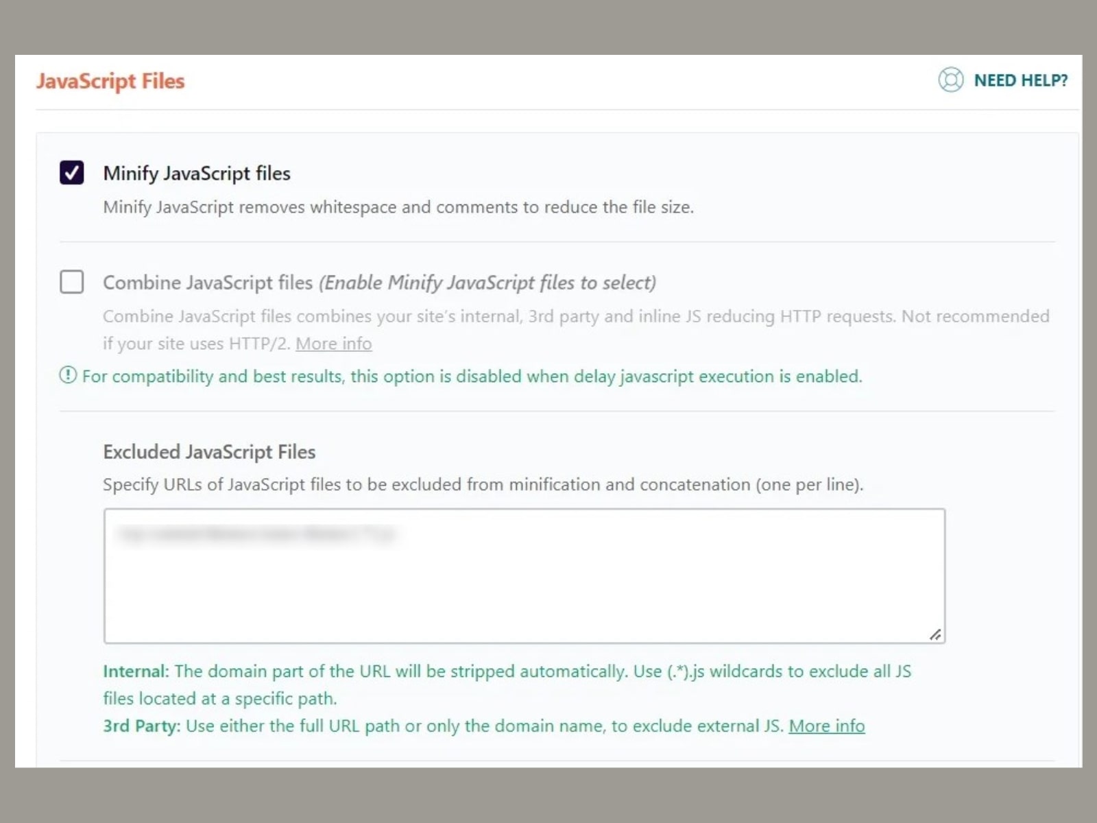 Image of file optimization tab to optimize JavaScript files in the WP Rocket dashboard.