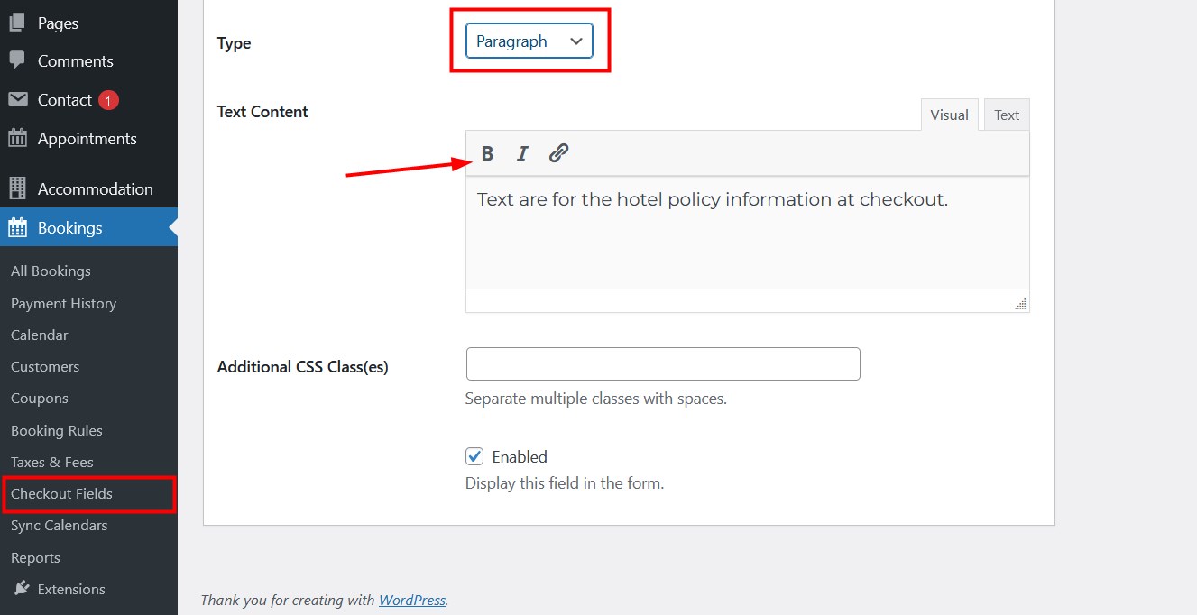 The checkout fields addon settings.