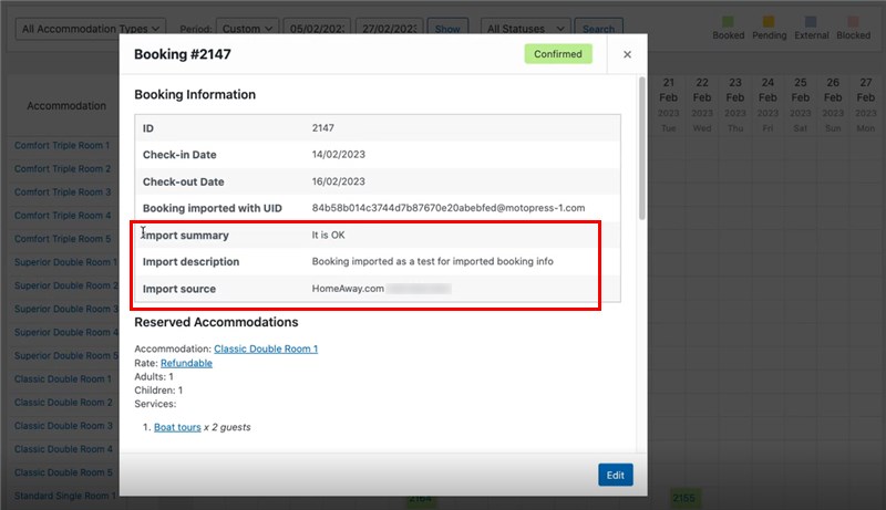 Admin bookings calendar in Hotel Booking.