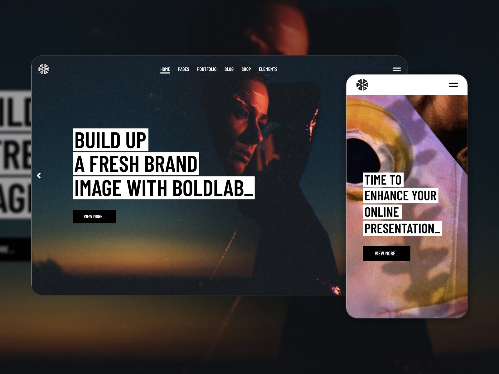 Collage of the Boldlab theme for WordPress creative digital agency websites.