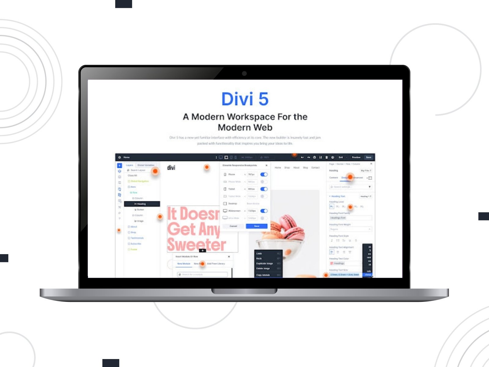 Collage of the Divi 5 theme for multipurpose WordPress websites.