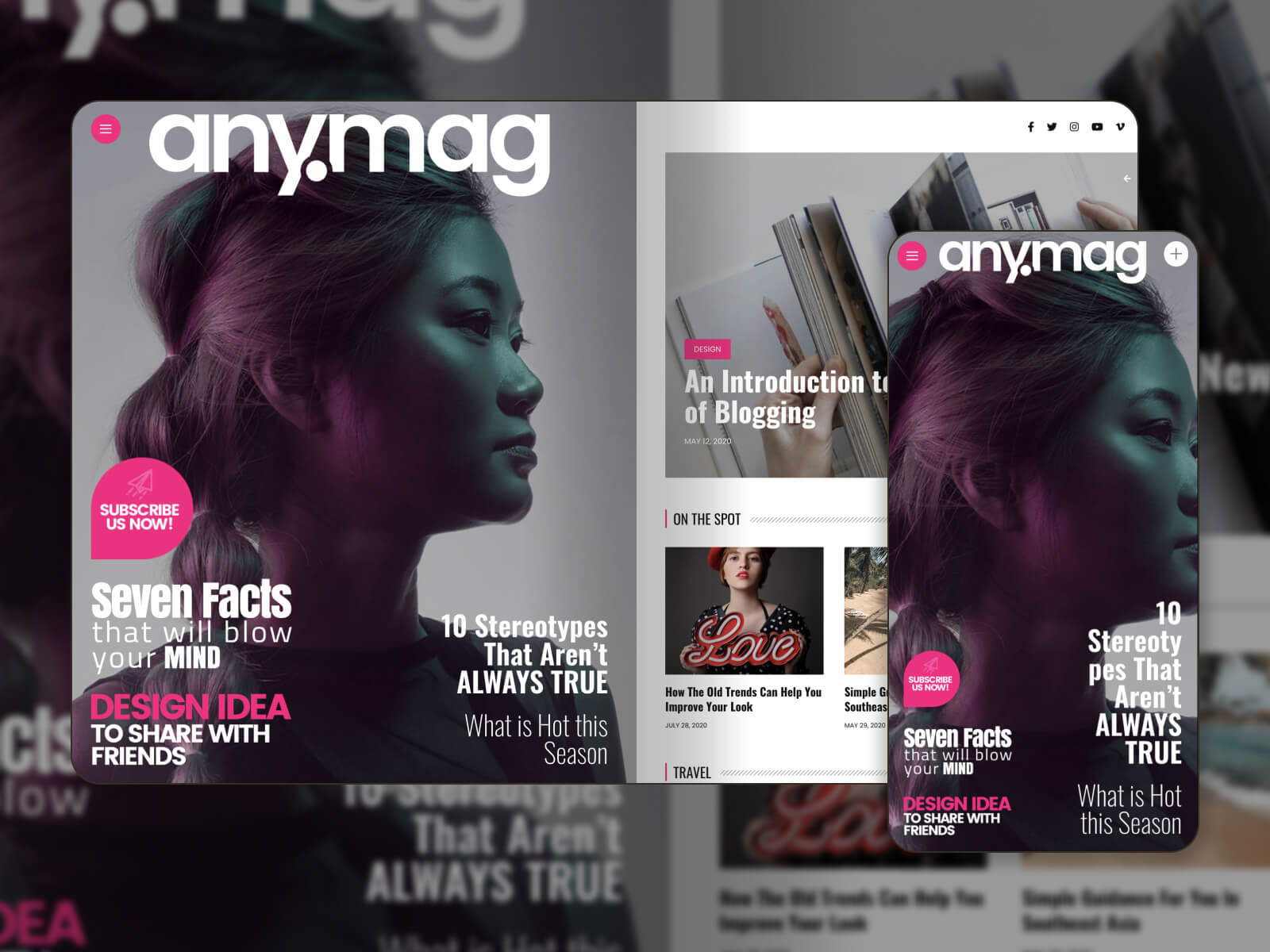 Collage of the Anymag WP theme demo in a bold and dynamic design.