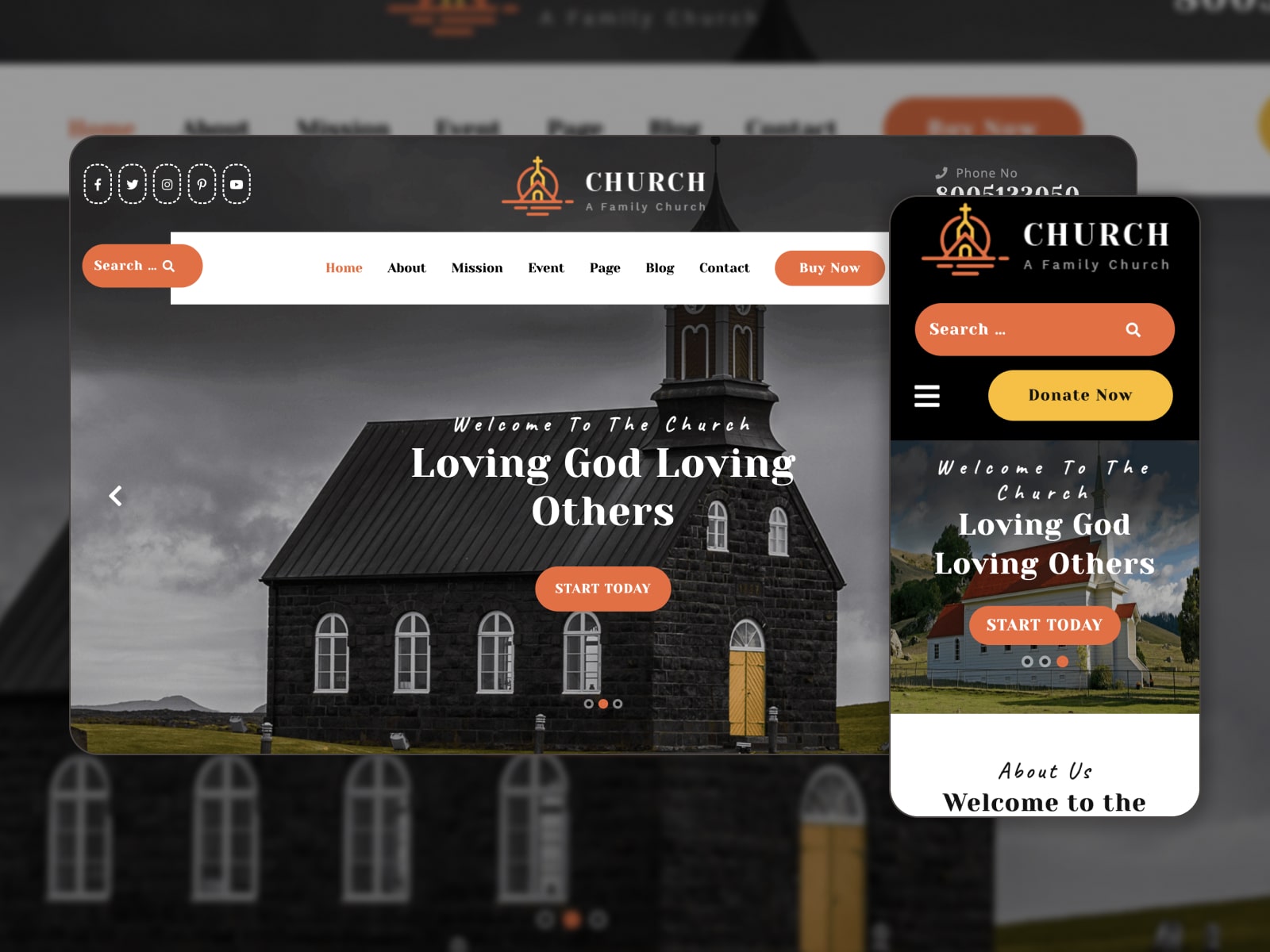 Collage of the VW Church free WordPress themes for churches.