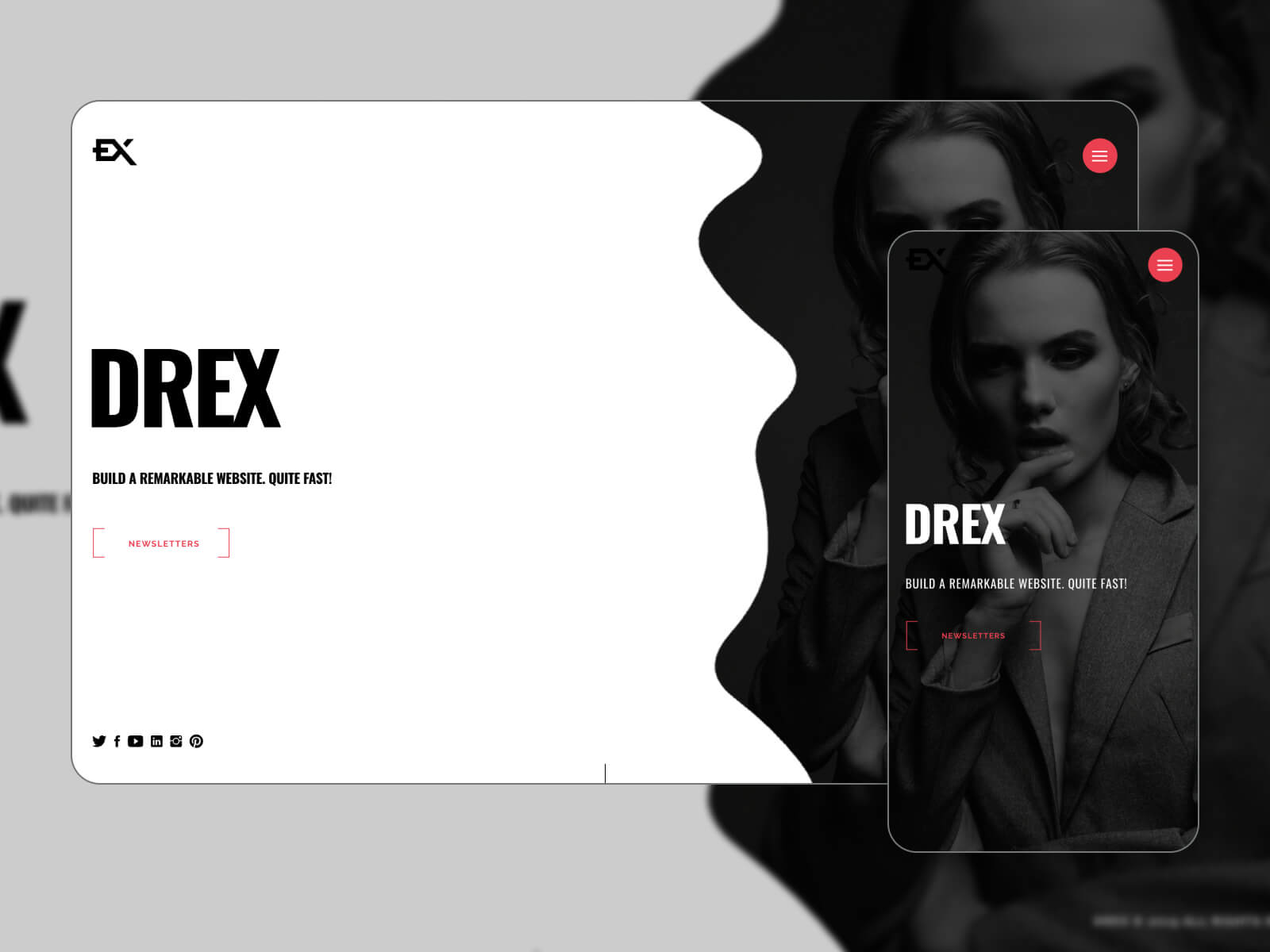 Collage of the Drex dynamic one page business template in black and white color scheme