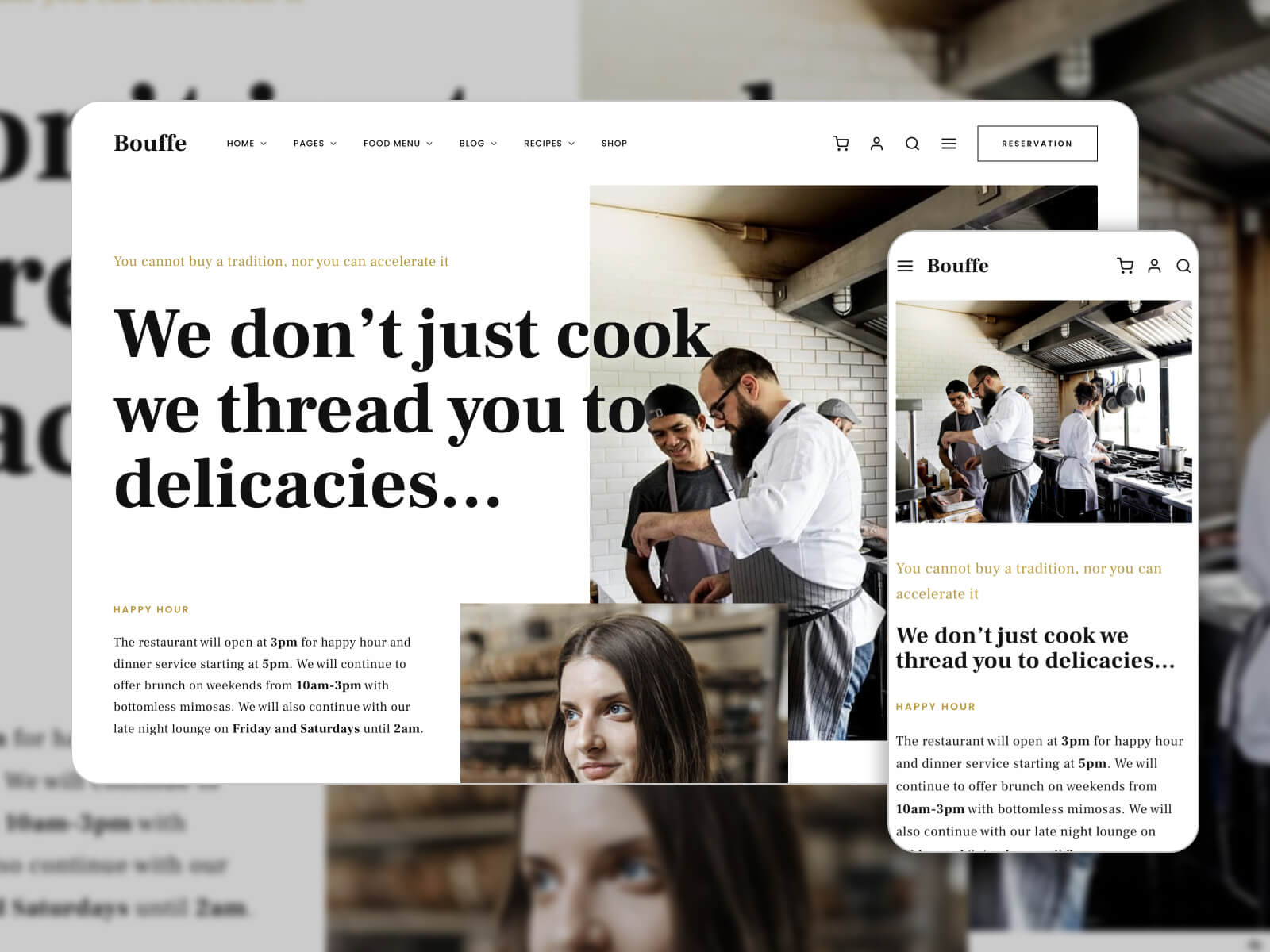 Screenshot of Bouffe one of the best one page WordPress themes in black and white color scheme