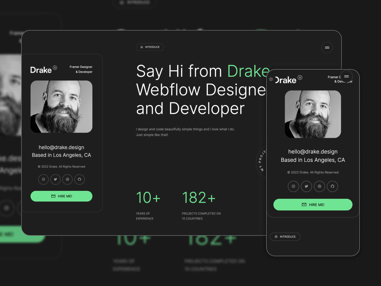 Collage of the Drake one of the best one page WordPress themes in dark hues