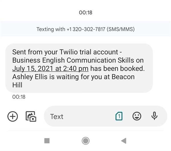 A test sms from a Twilio account.