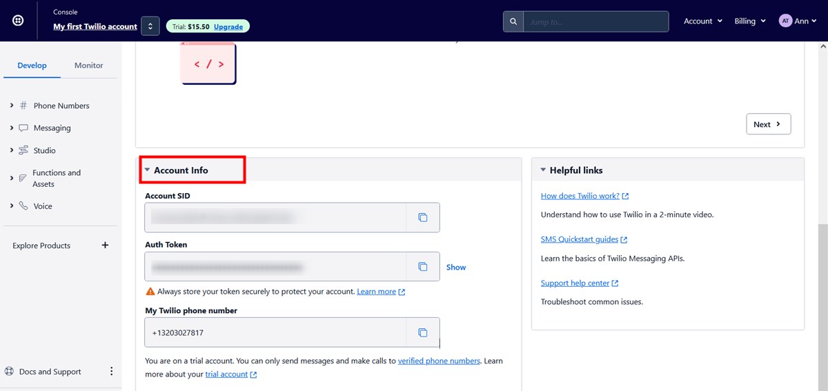 Twilio account info.