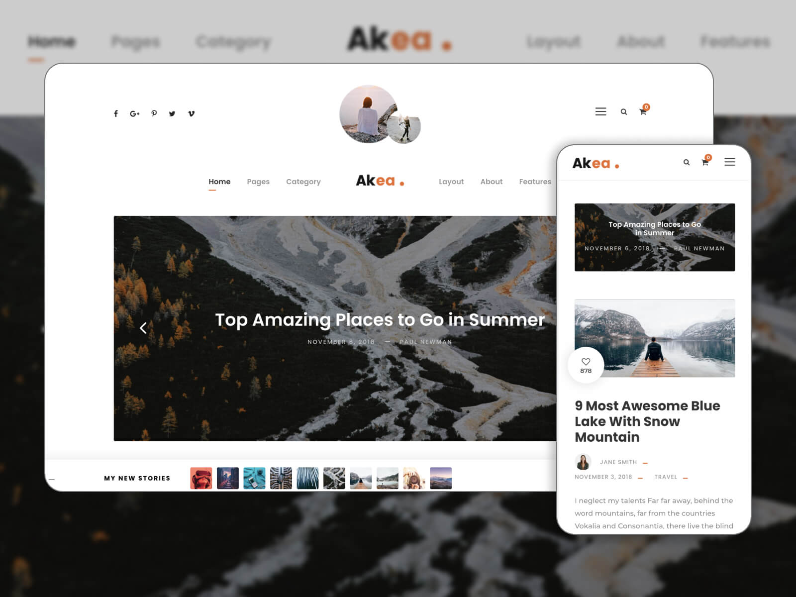 Image of Akea - well-designed WordPress theme for Gutenberg in black, silver, darkslategray, white, and gray hues