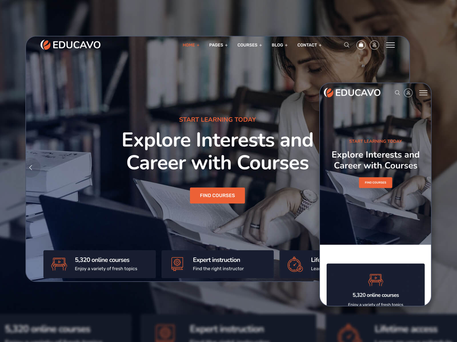 Picture of Educavo - versatile layout online course WP theme in tomato, dimgray, darkslategray, black, and whitesmoke color palette