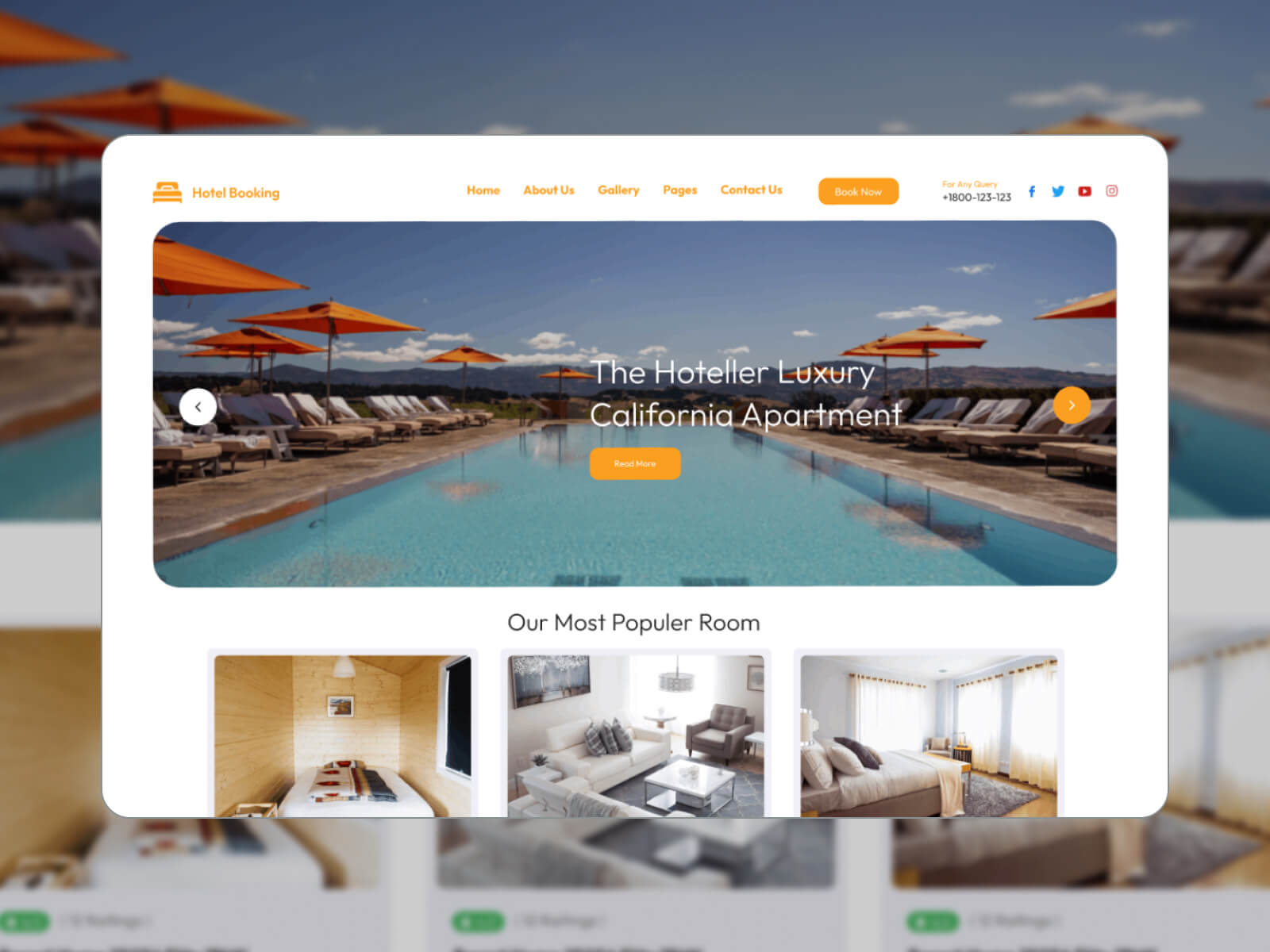 Collage of Hotel Booking Lite - clean and modern bed and breakfast Elementor template in slategray, snow, silver, darkslategray, and sienna color scheme
