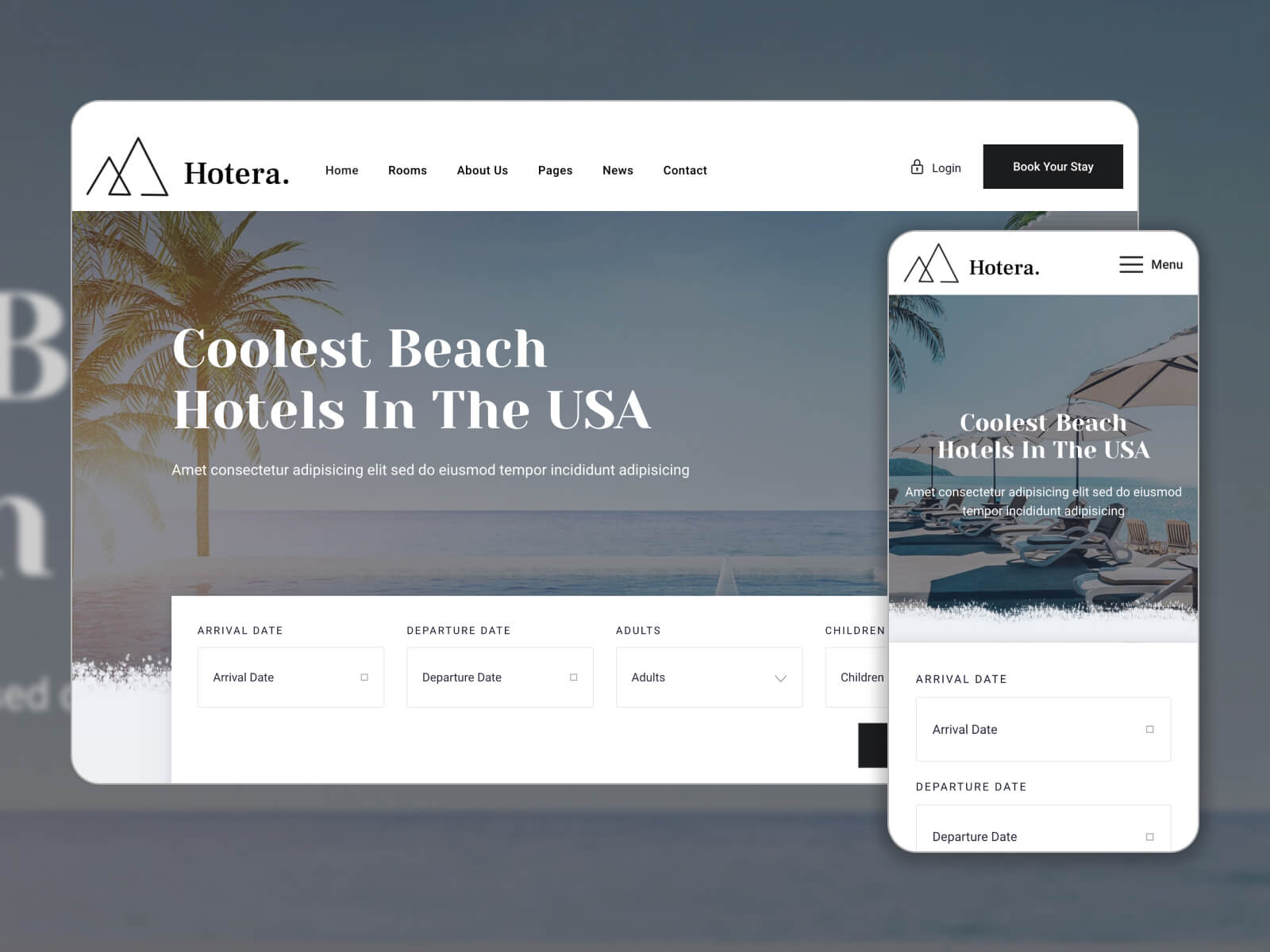 Screenshot of Hotera - beautiful bed and breakfast WP theme in dimgray, white, gray, darkslategray, and silver color combination