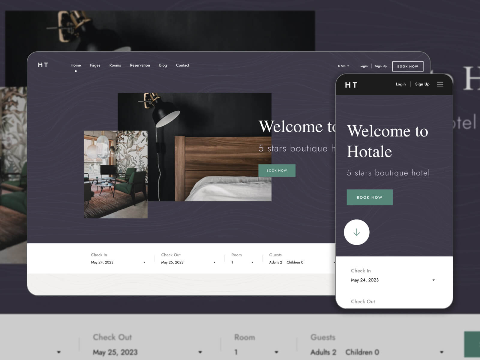 Photo of Hotale - lightweight BnB WordPress template in black, silver, darkslategray, snow, and gray color range