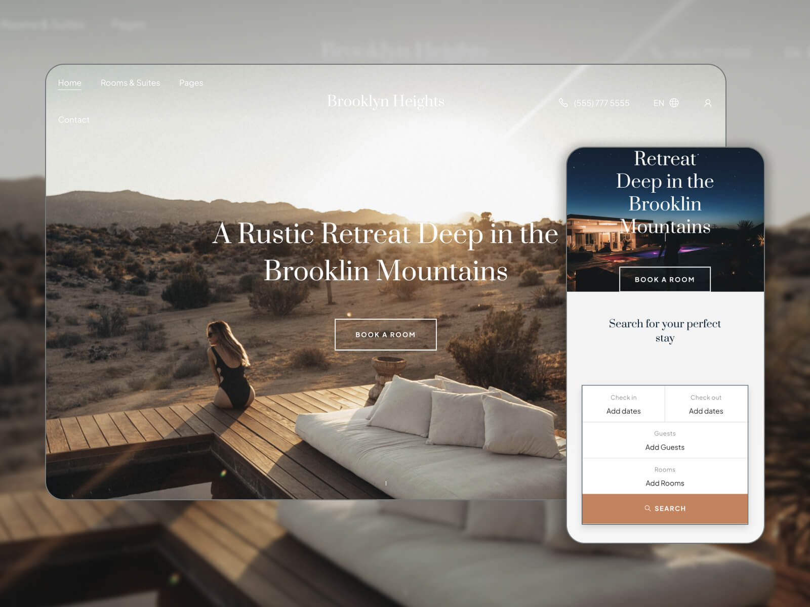 Illustration of Brooklyn Heights - feature-packed bed and breakfast theme for WordPress in darkgray, gray, linen, darkslategray, and darkolivegreen hues