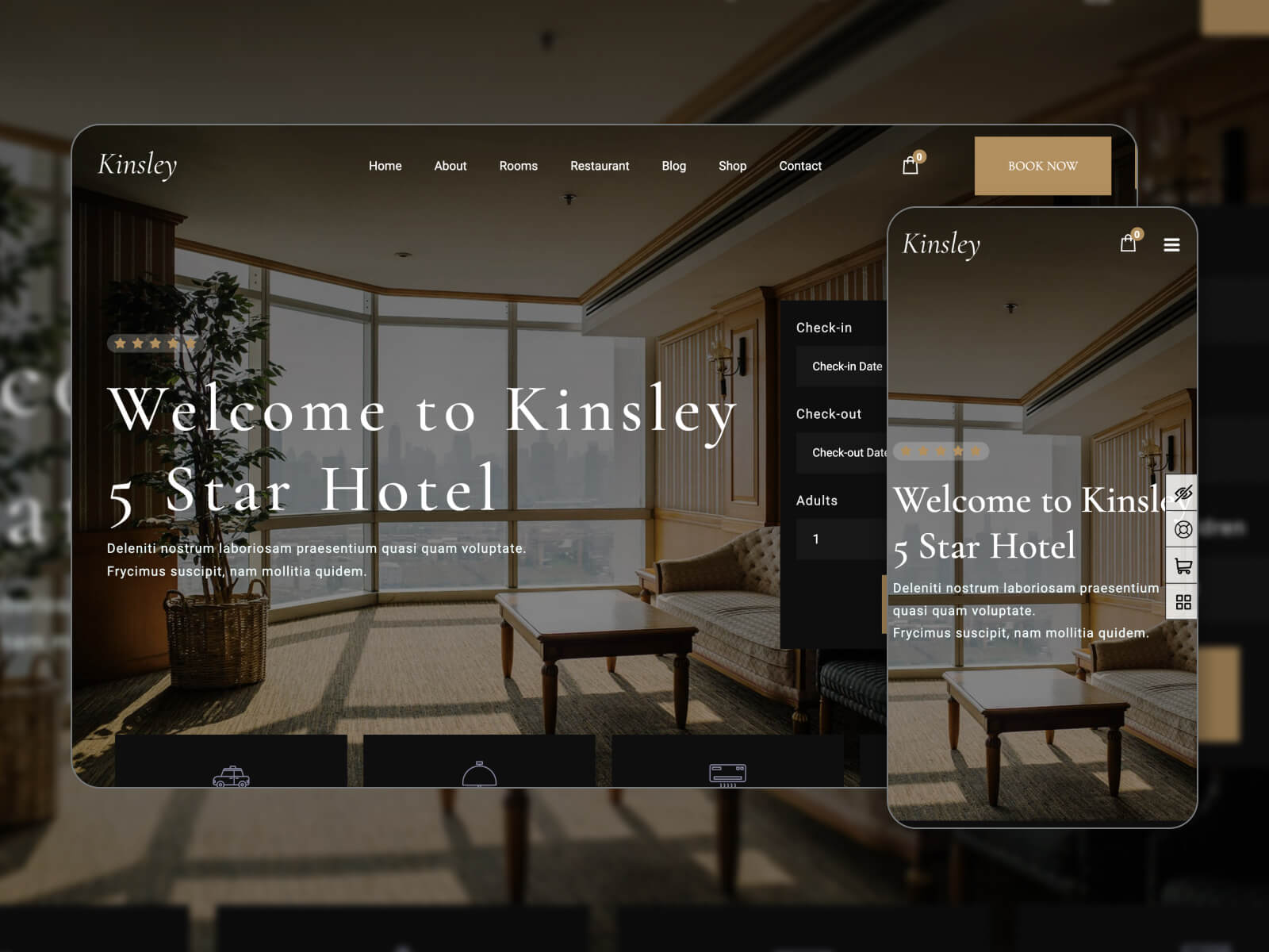 Snapshot of Kinsley - intuitive bed and breakfast template for Elementor in darkslategray, dimgray, gainsboro, black, and darkolivegreen hues