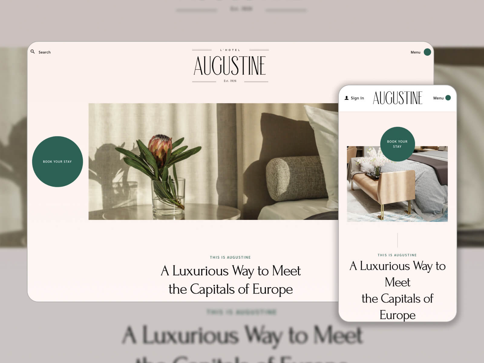 Collage of Augustine - responsive and retina-ready BnB WordPress template in silver, dimgray, seashell, darkslategray, and darkgray color scheme