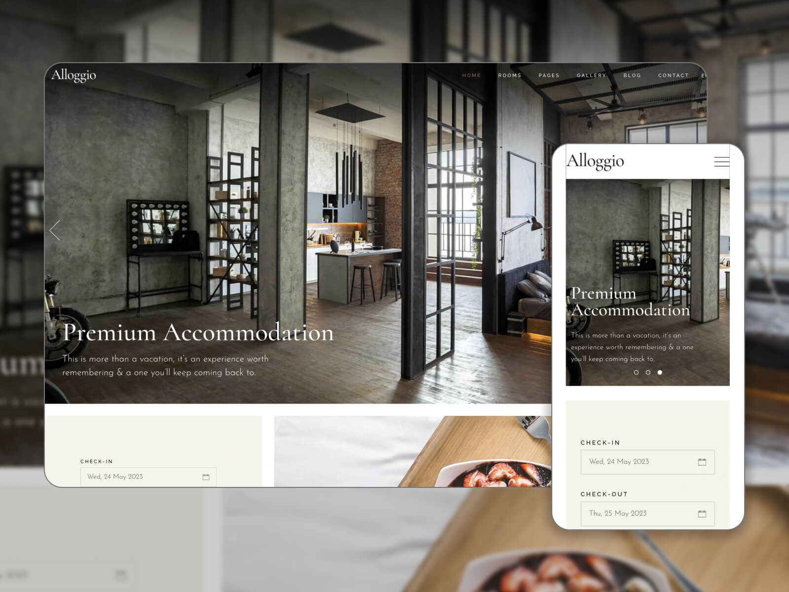 Collage of Alloggio - user-friendly interface bed and breakfast template for Elementor in gray, whitesmoke, black, darkolivegreen, and silver color palette