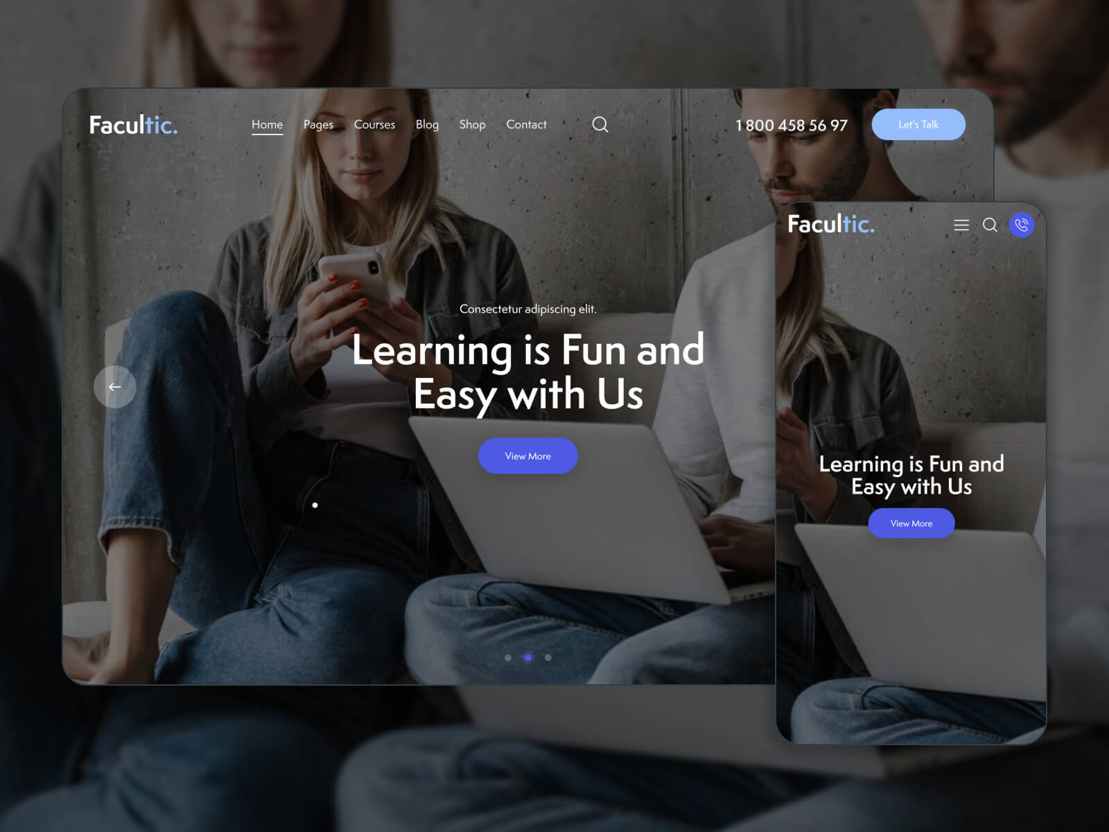 Illustration of Facultic - stylish and elegant online course WP theme in gainsboro, dimgray, darkslategray, and black color gradation