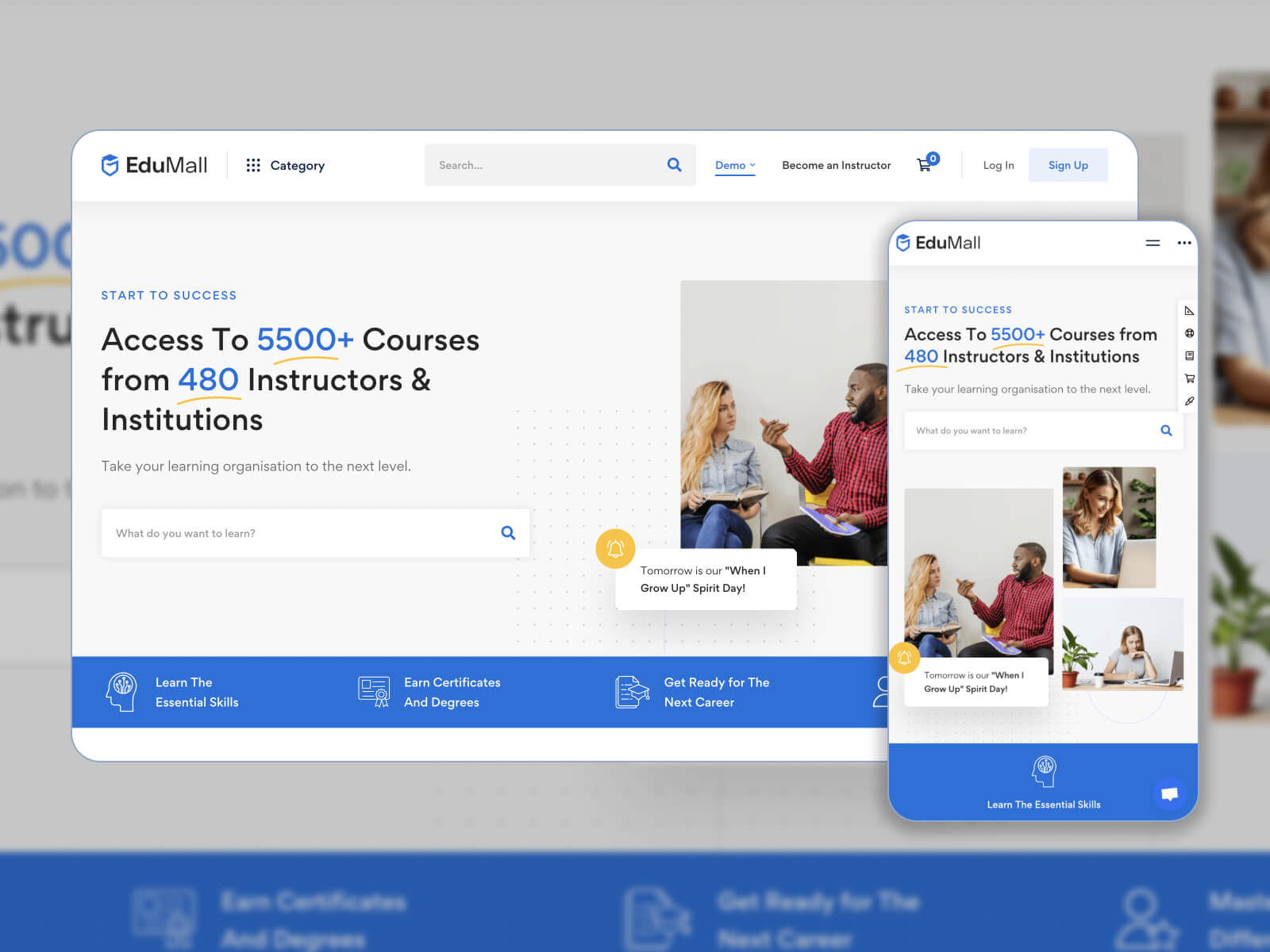 Illustration of EduMall - well-designed WordPress theme for online courses in steelblue, silver, darkslategray, whitesmoke, and gray color palette