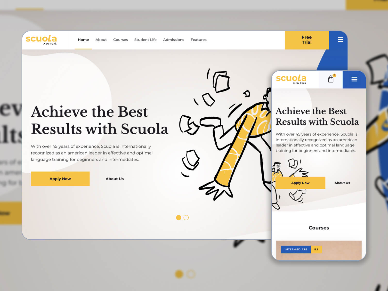 Illustration of Scuola - elegant online course WP theme in darkslateblue, silver, sandybrown, black, and whitesmoke color range