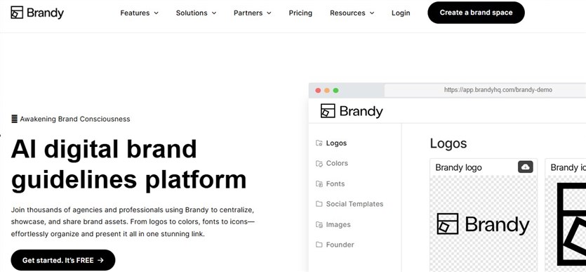 Screenshot of the Brandy AI brand platform.