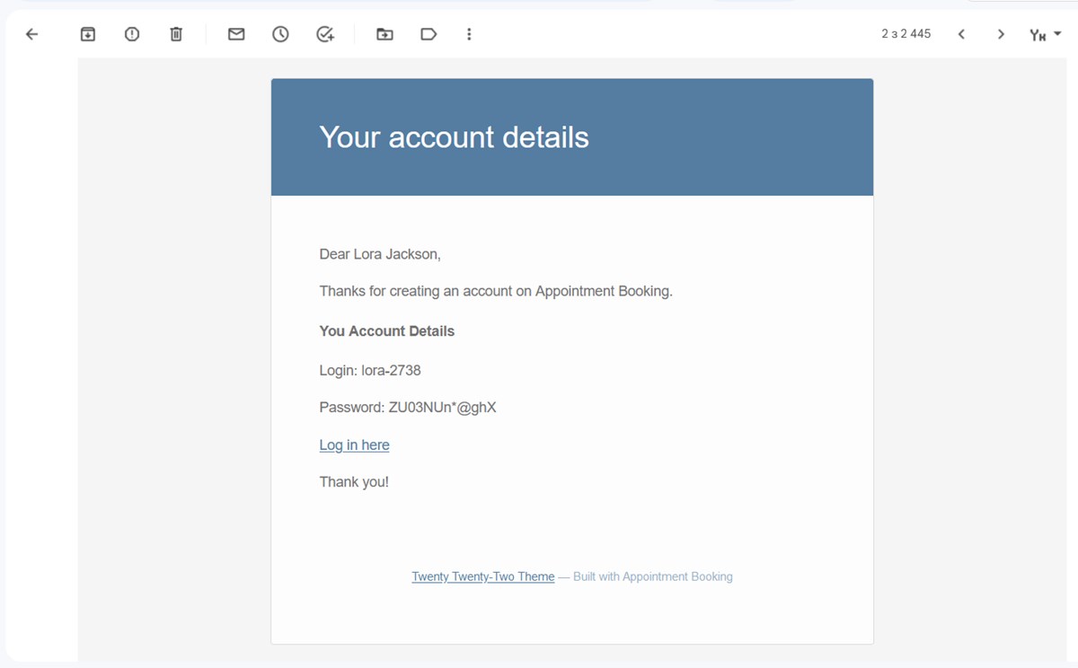 A default email example about the personal account.