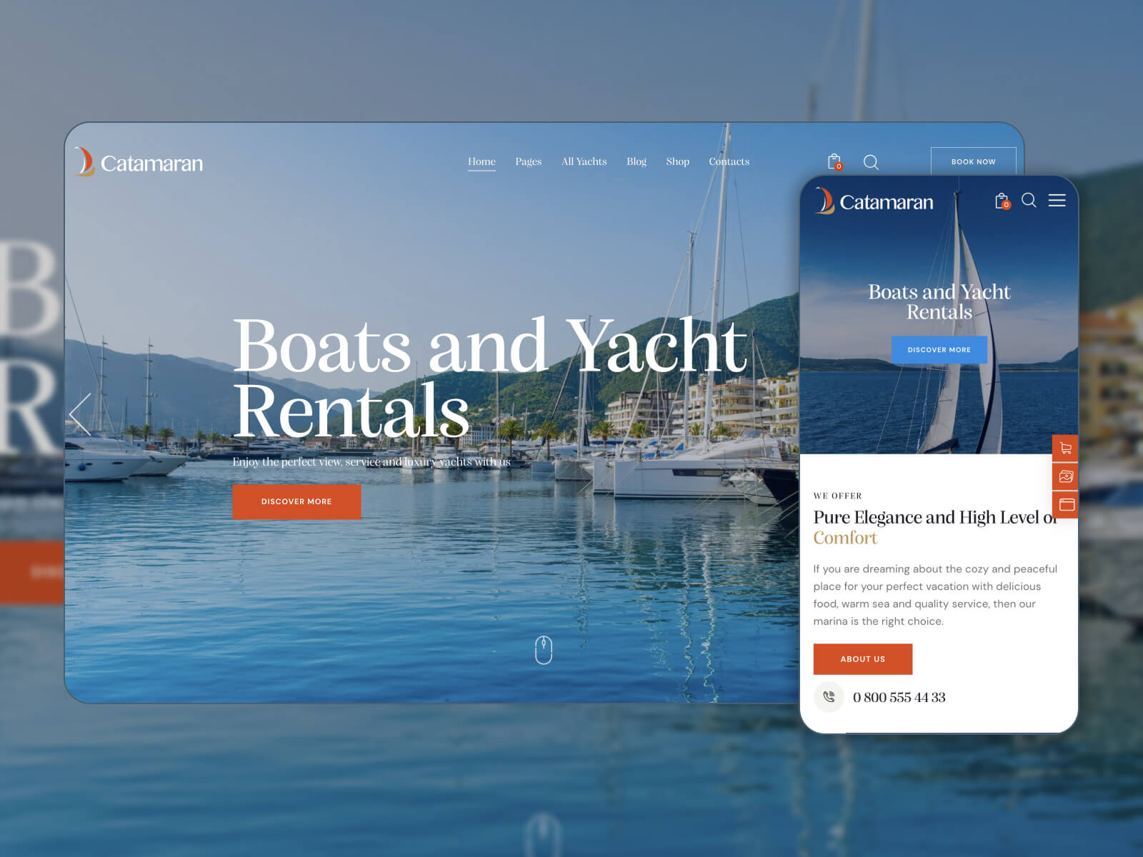 Snapshot of Catamaran - high-quality booking website template for a professional image in darkgray, slategray, darkslateblue, snow, and darkslategray color range