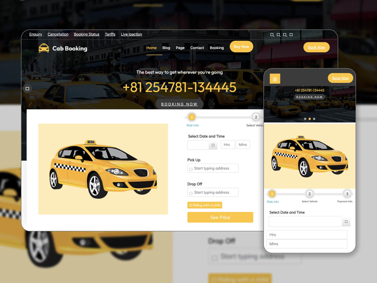 Collage of Taxi Booking - creative and flexible WordPress theme for booking websites in peru, silver, white, black, and moccasin color mix