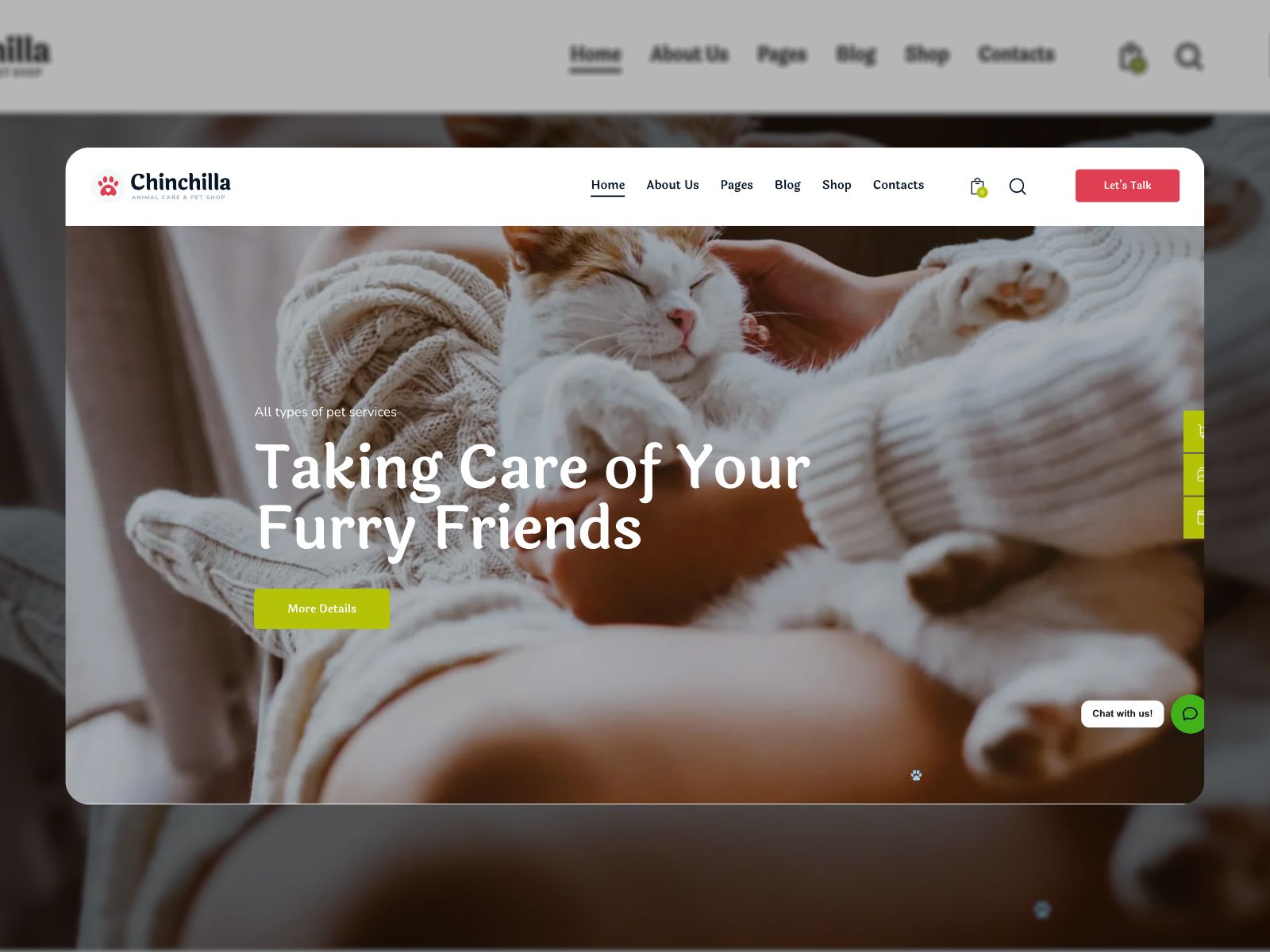 Collage of the Chinchilla pet care wordpress theme demo.