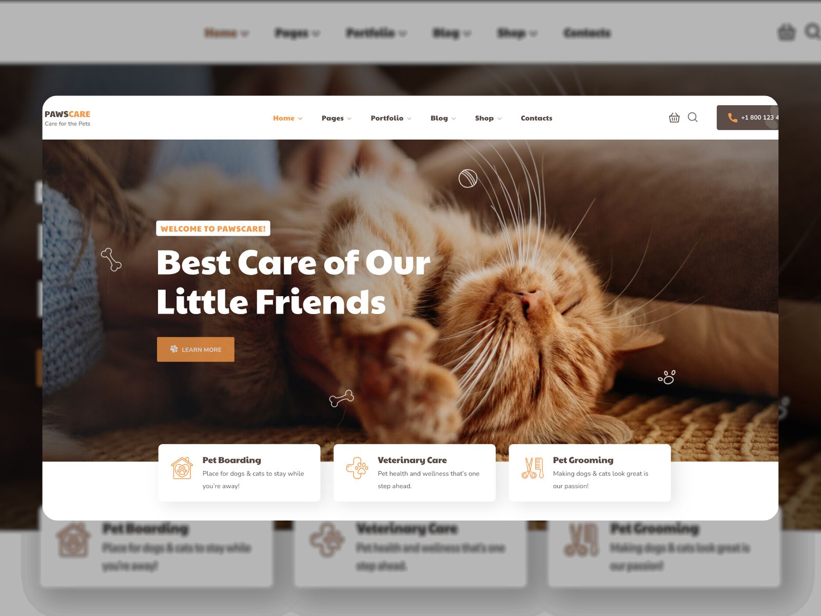 Collage of the PawsCare wordpress pet sitting website template for wordpress.
