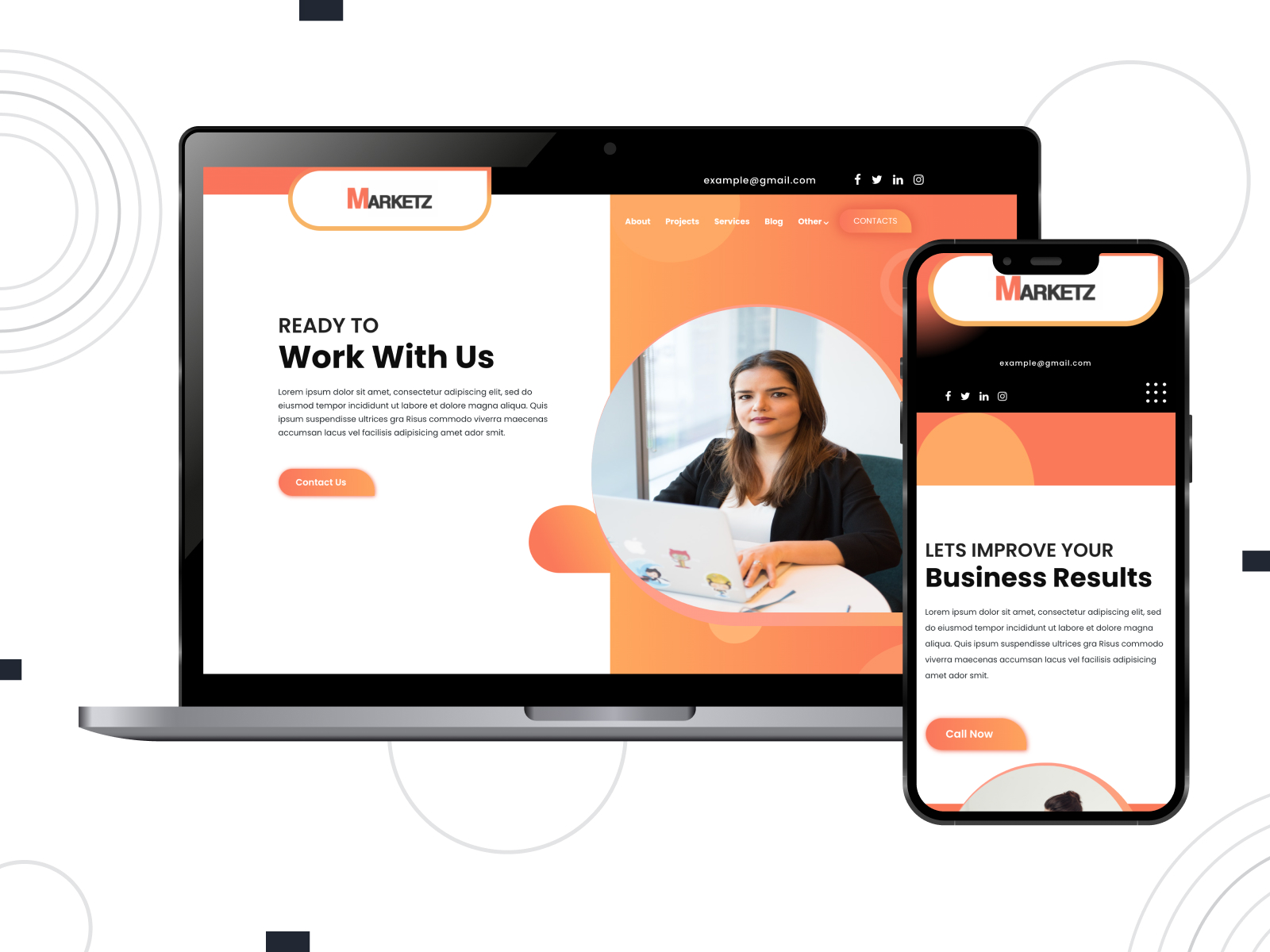 Illustration of Smallbiz Startup - ready-made & free-to-use theme for crowdfunding with spacious footer in white, coral, and lightcoral color gradation.