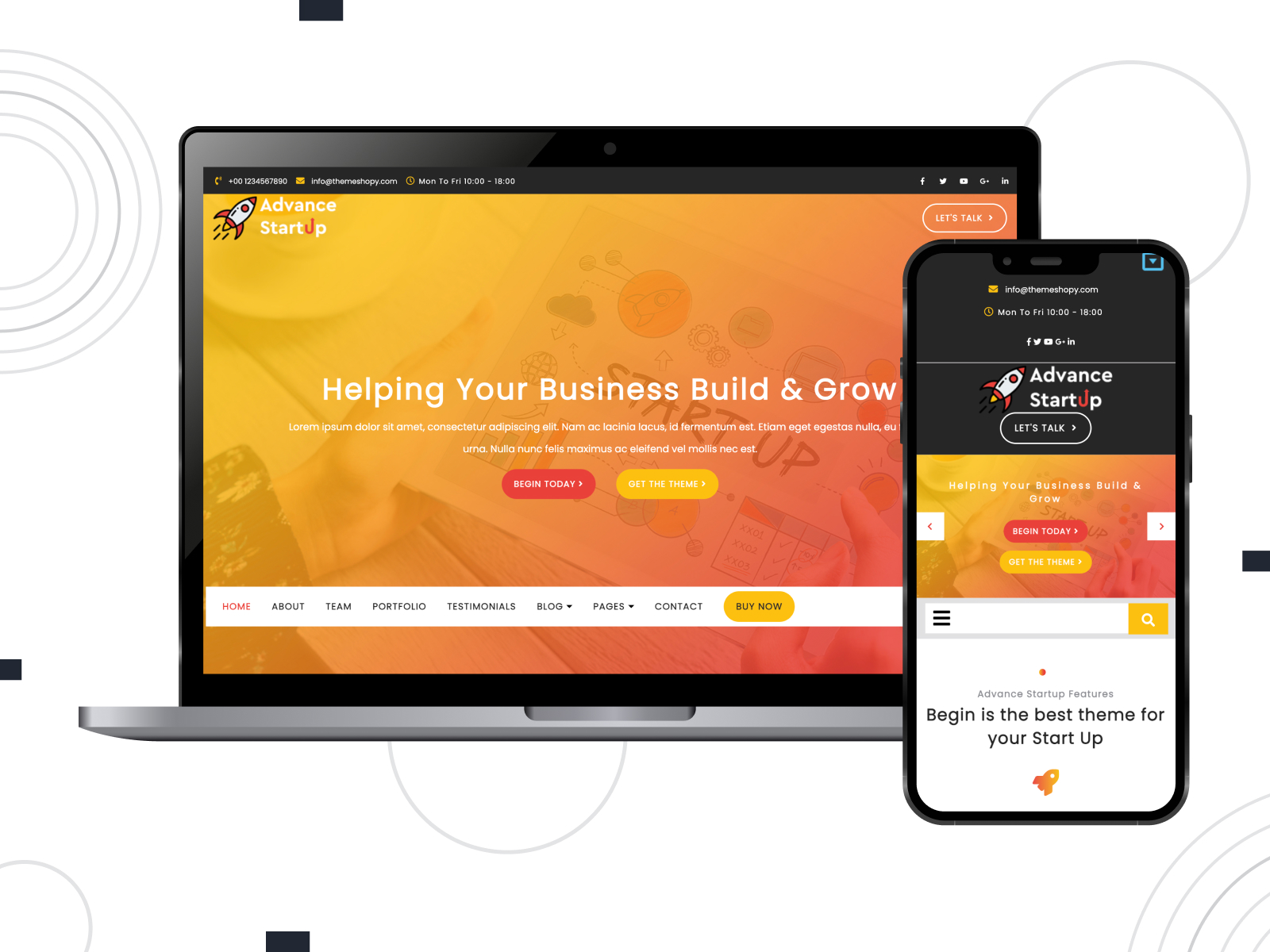 Image of Advance Startup - informative and outstanding theme for fundraising with WooCommerce-ready functionality in yellow, gold, and crimson shade combination.