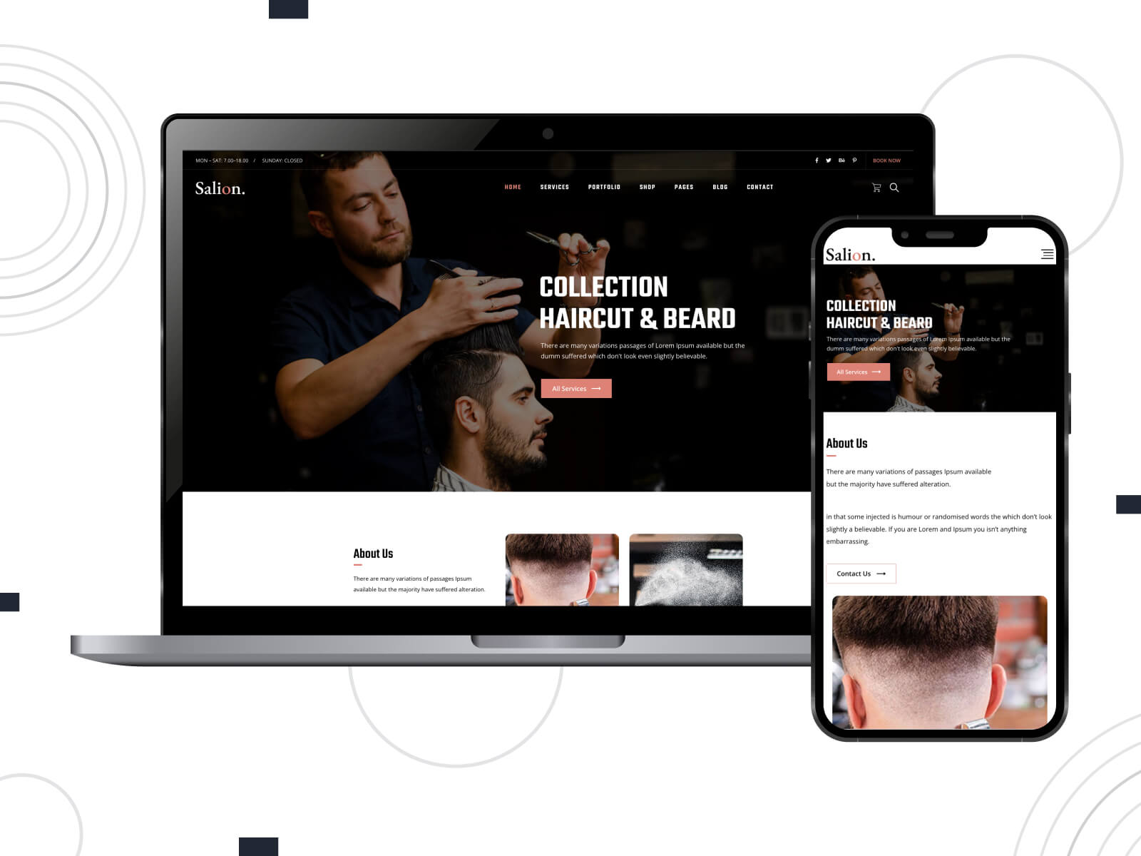 Photo of Salion - shadowed, inviting, premium features WordPress theme tailored for hair studios in dark olive green and sienna color combination