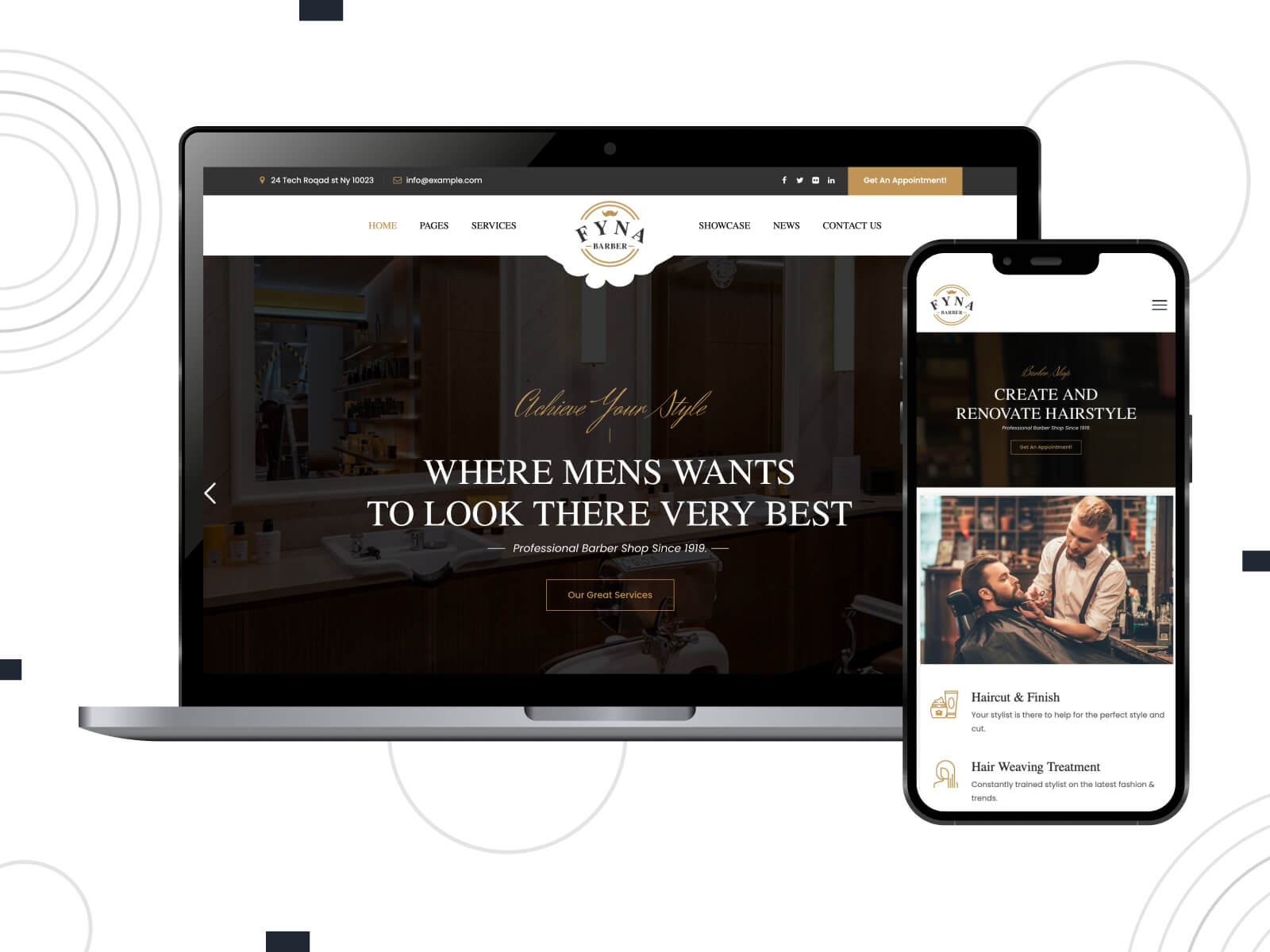 Photo of Fyna - dim, rich, dynamic WordPress theme for unisex hair studios in peru, and sienna color palette