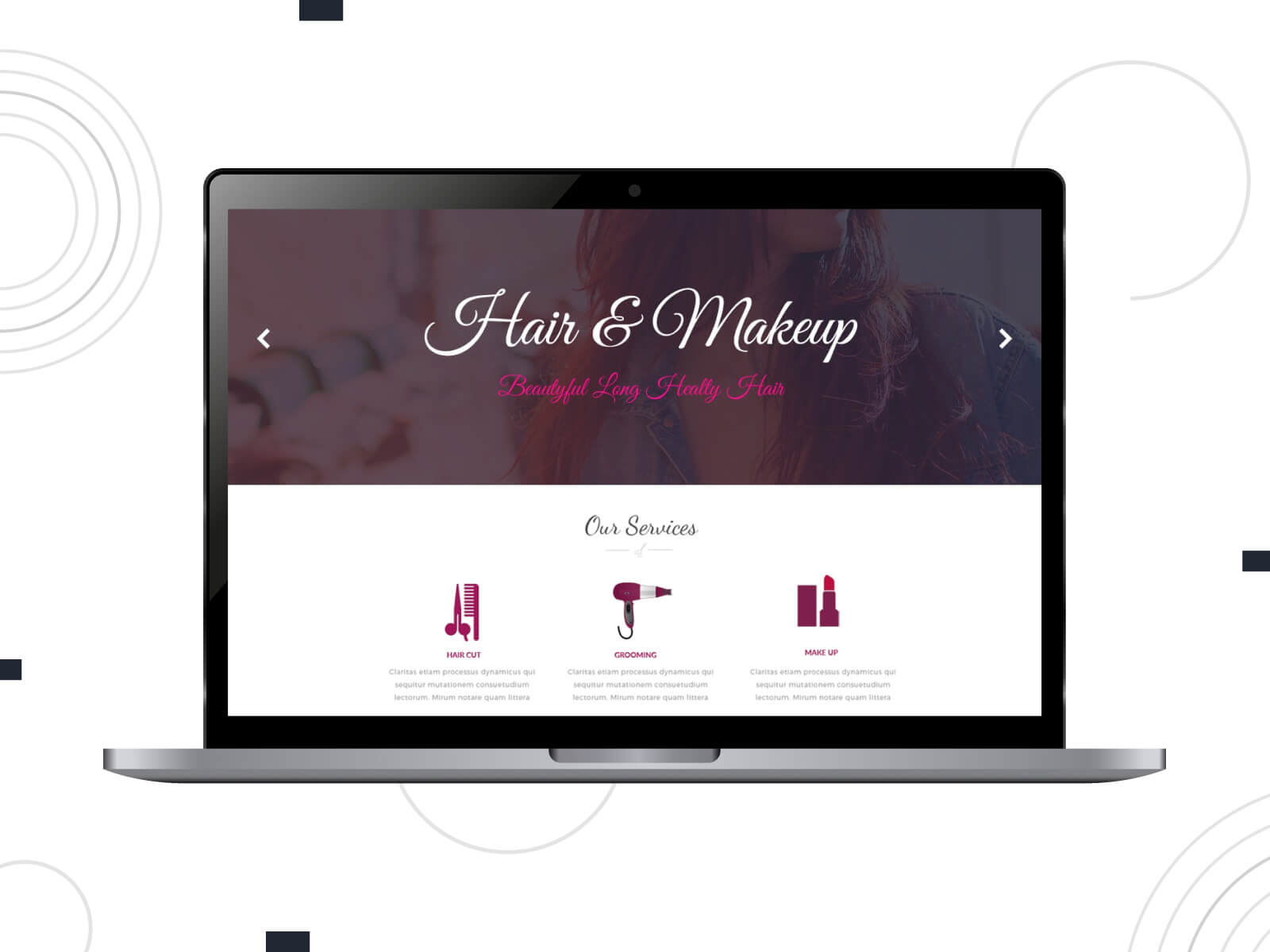 Illustration of Sauna Lite - bright, inviting, intuitive hair stylist theme for WordPress users in dark slate gray, dim gray, and medium violet red color palette