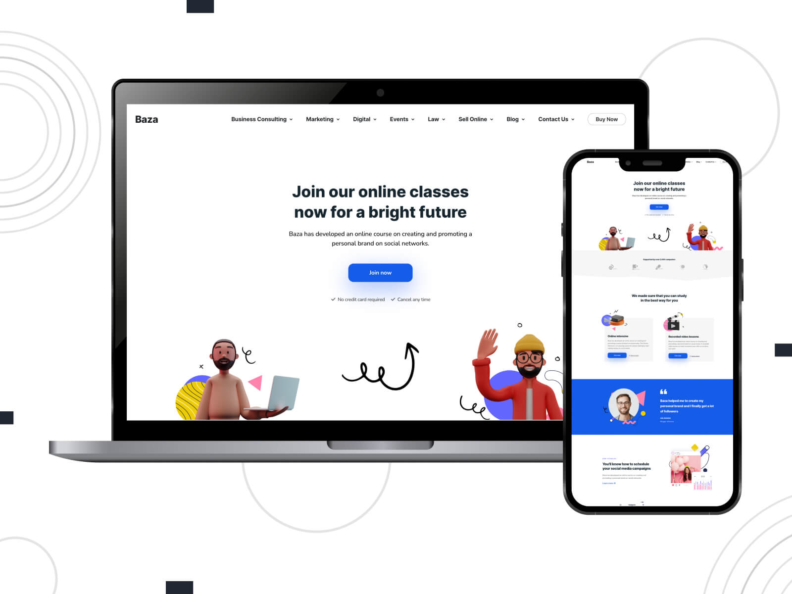 Picture of Baza - user-friendly landing page theme with Elementor integration in mediumslateblue, indianred, gold, royalblue, and firebrick color scheme.