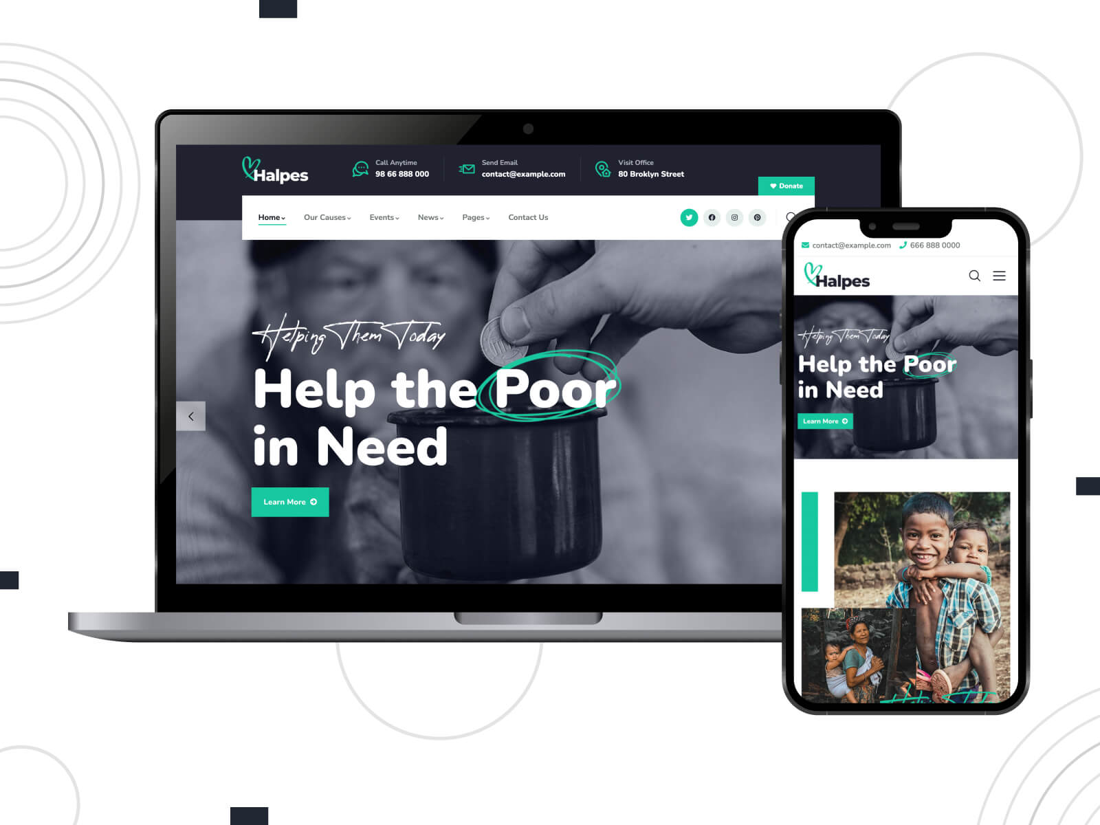 Image of Halpes - shadowed, cool, feature-packed WordPress theme for charitable events in light sea green, dim gray, and dark gray color scheme.