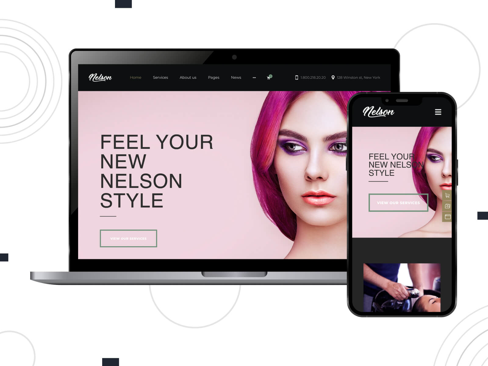 Picture of Nelson - bright, warm, intuitive and sleek WP template for hair stylists and barbershops in gainsboro, brown, and rosy brown color scheme